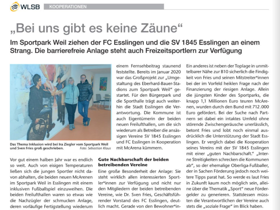 Bild WLSB Artikel über den FC Esslingen